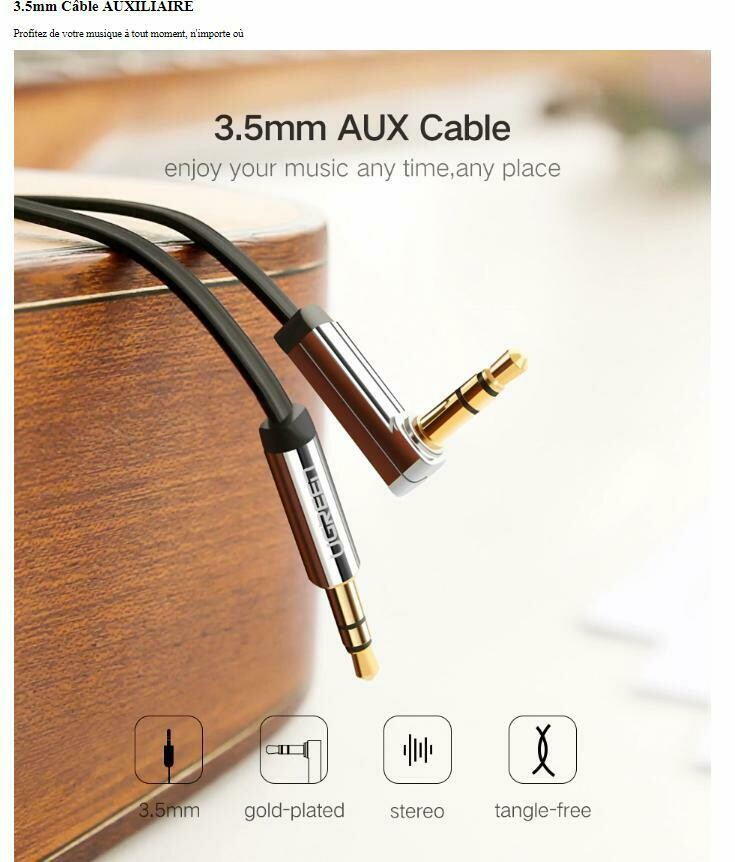 Ugreen® câble AUX Jack Male vers 3.5mm Male 1 m Ugreen® câble AUX Jack Male vers 3.5mm Male 1 m