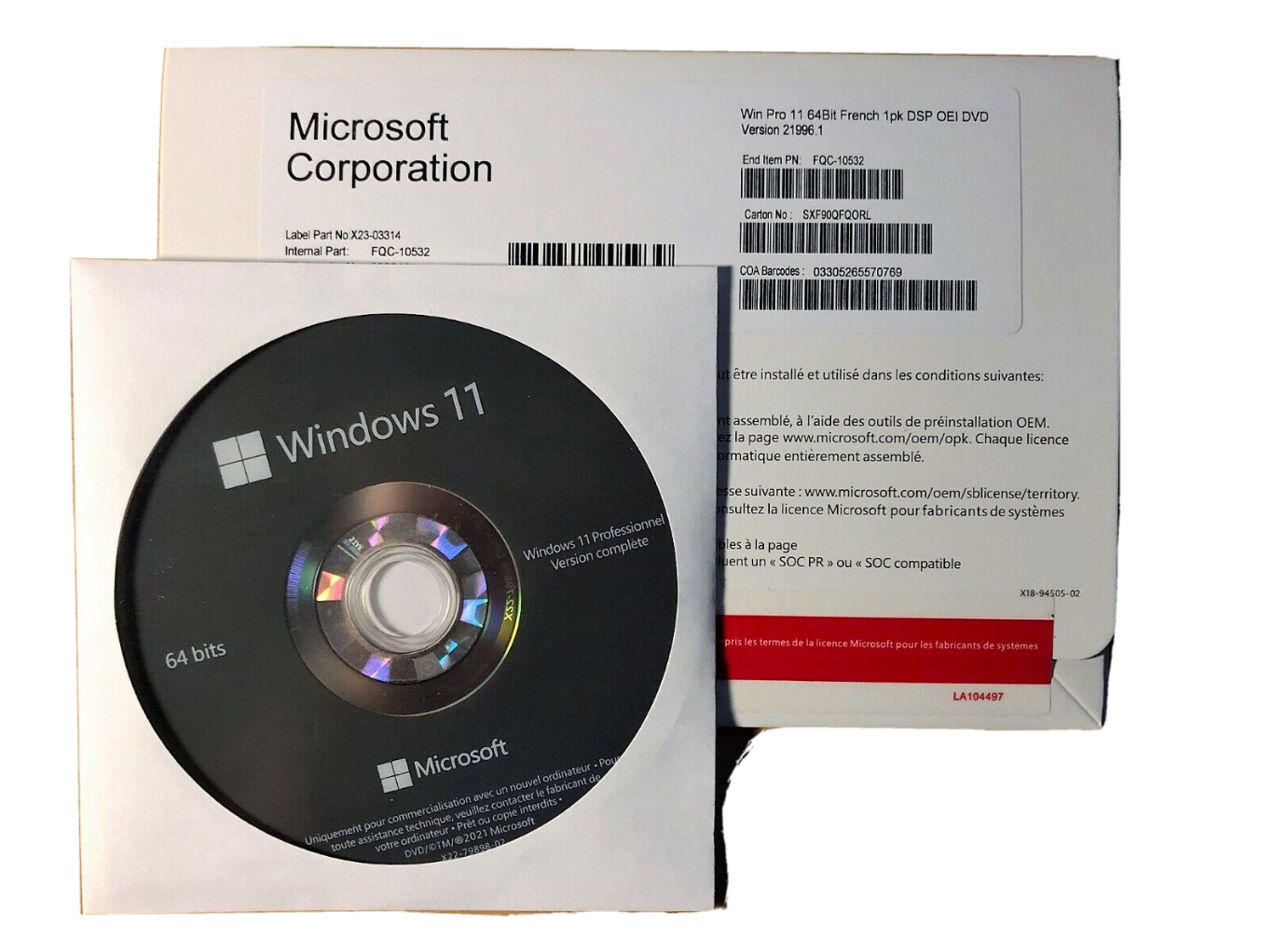 Coffret complet Windows 11 Pro 64 bit DSP OEI FQC-10532 Coffret complet Windows 11 Pro 64 bit DSP OEI FQC-10532