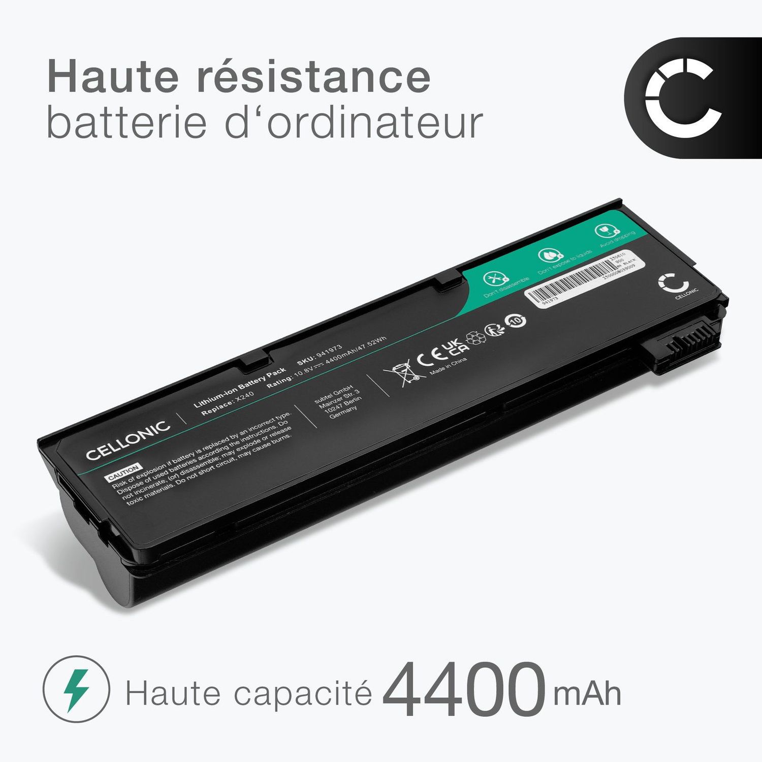 Batterie pour Lenovo ThinkPad X240, X250, X260, X270, L450, L460, T440, T440s, T450, T450s, T460 10.8V 4400mAh de CELLONIC