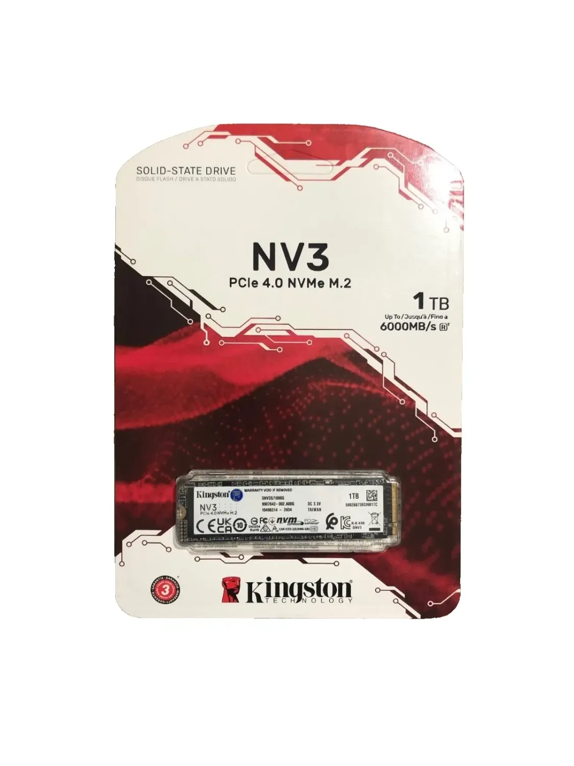 SSD Disque Dur Kingston NV3 1 To M.2 2280 PCIe 4.0 x4 (NVMe)