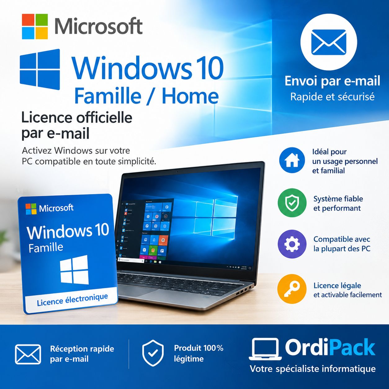 Licence Microsoft Windows 10 Famille / Home – Envoi par e-mail Licence Microsoft Windows 10 Famille / Home – Envoi par e-mail
