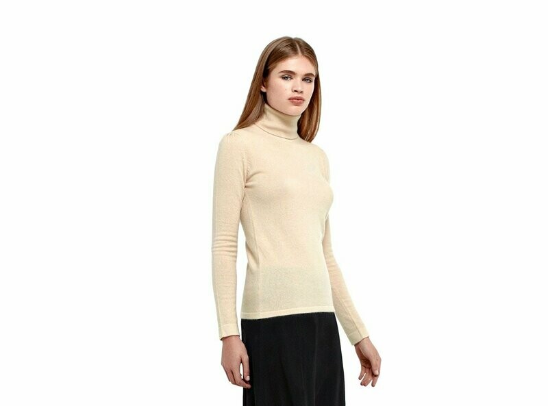 Pure Cashmere Cream Roll Neck Top Pure Cashmere Cream Roll Neck Top