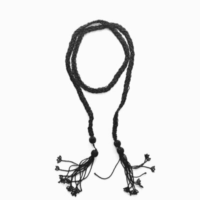Black Beaded Tie Up Tassel Necklace/Belt