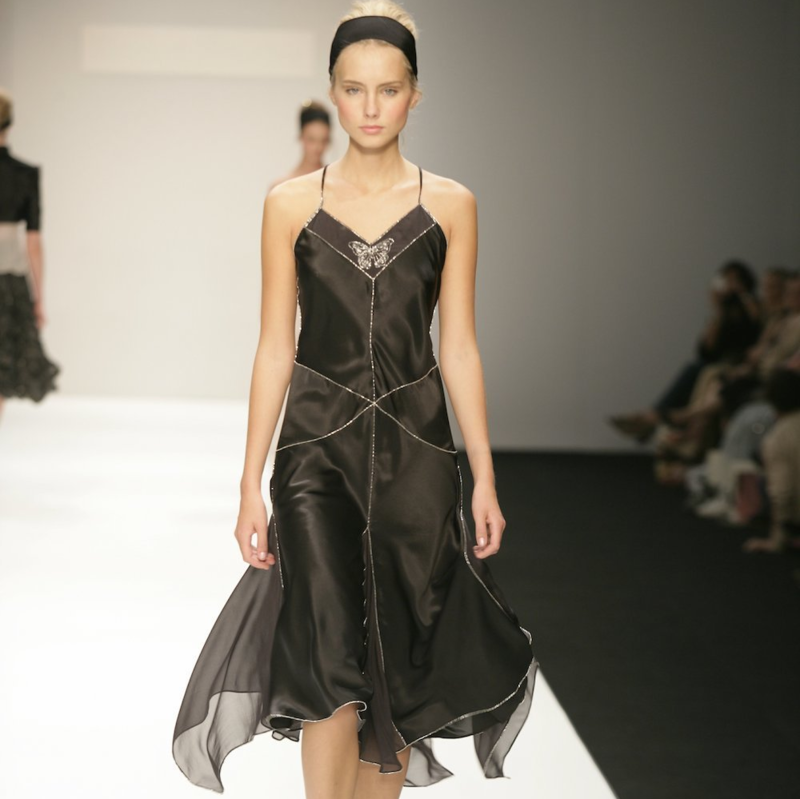 Black Silk Satin and Georgette beaded Dress