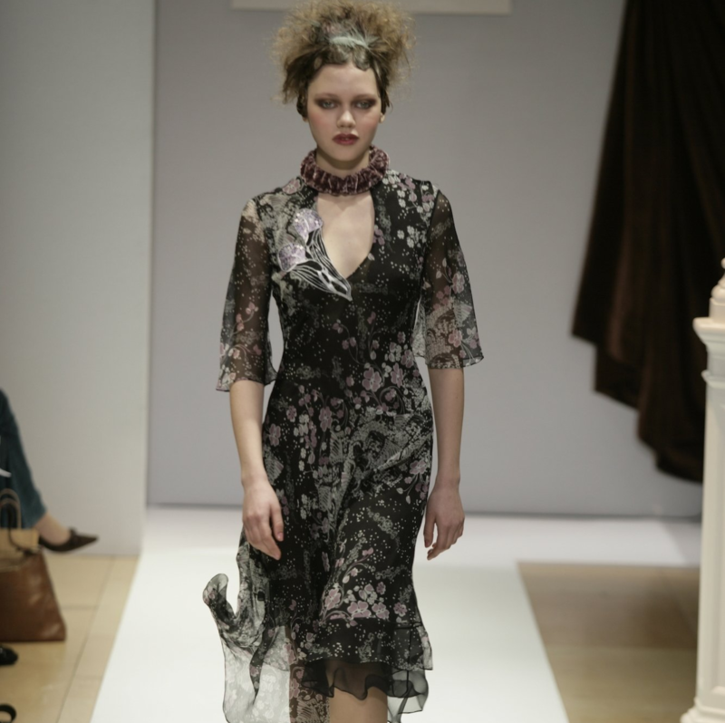 Black Silk Chiffon Floral Printed Dress