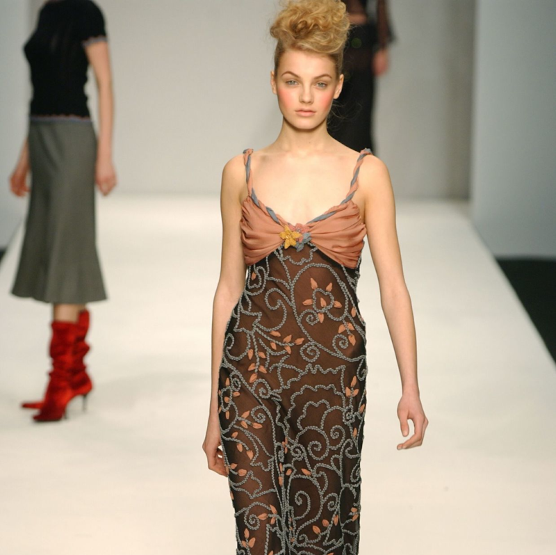Embroidered Twisted Neckline Silk Chiffon  Dress