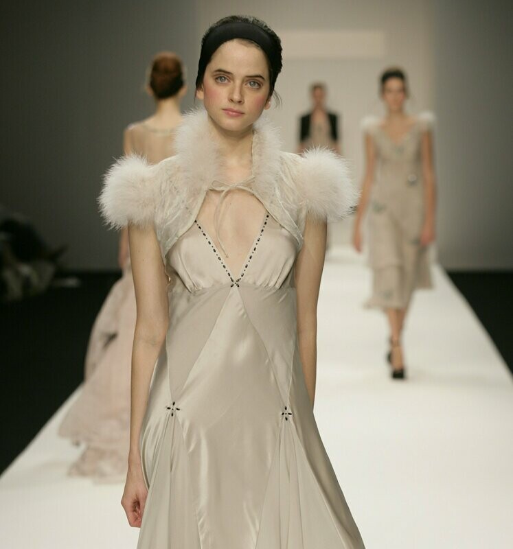 Silk Satin and Georgette Panelled Dress and Bolero