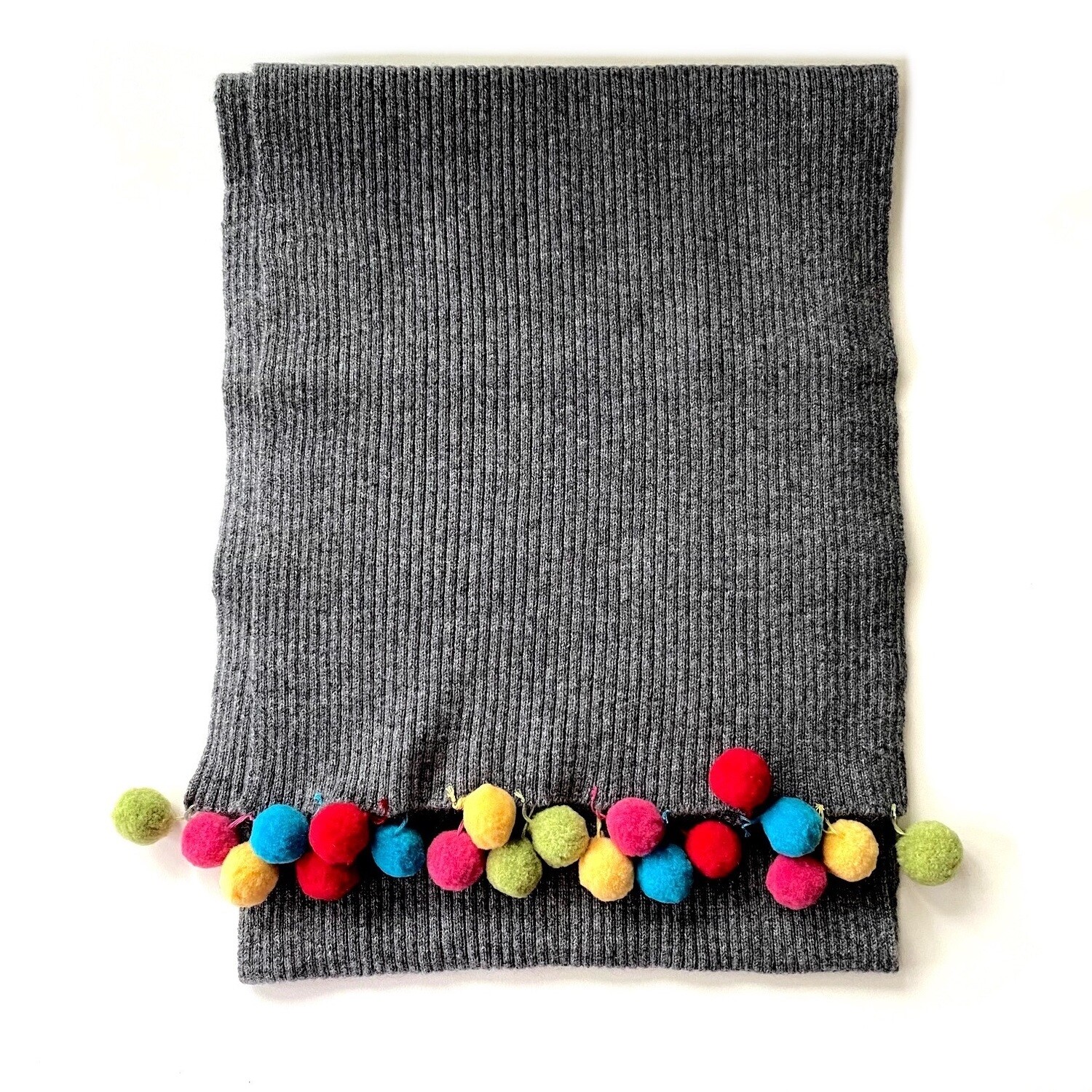 Grey Cashmere scarf with Multi Pom Pom