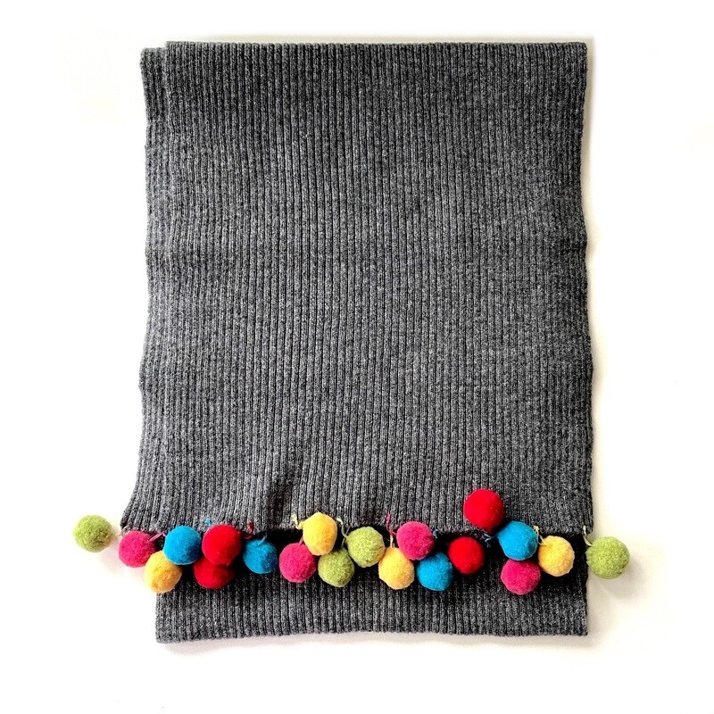 Grey Cashmere scarf with Multi Pom Pom