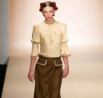 Brown Herringbone Skirt With Lace Trim