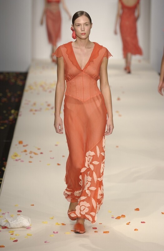 Silk Rose Petals Frilly Neck  Dress
