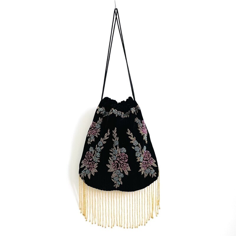 Velvet Beaded  fringe Bag