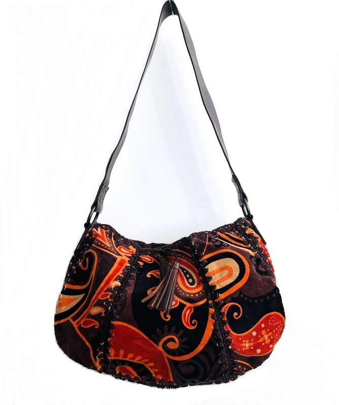 Paisley Printed Bag with Leather Trimmings