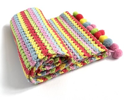 Cashmere Crochet Pom Pom Scarf