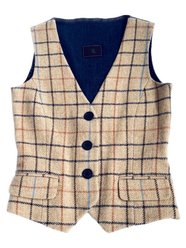 Harris Tweed Camel Checked Waistcoat