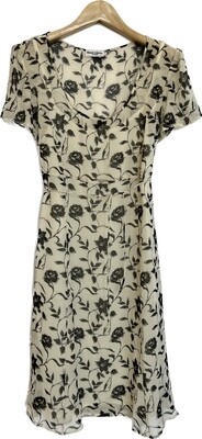 Monochrome Print Silk Cream Dress