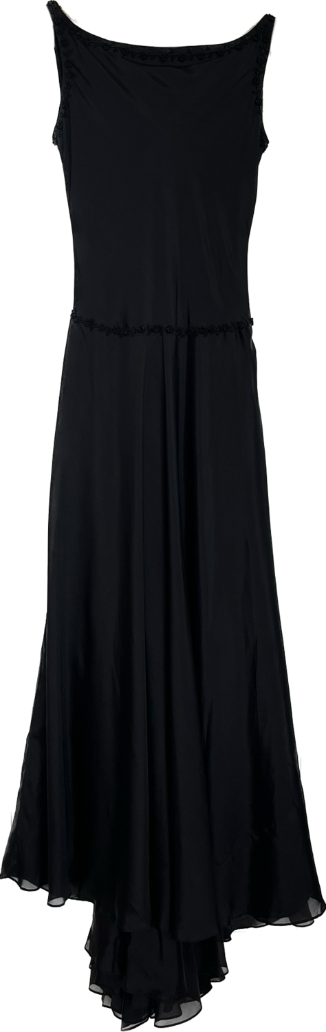 Low Back Long Black Silk Evening Dress