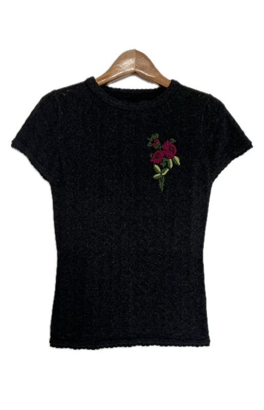 Cashmere Short Sleeve Lacy Knit Top Cashmere Short Sleeve Lacy Knit Top