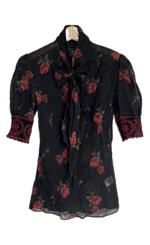 Rose Print Tie Neck Blouse Rose Print Tie Neck Blouse