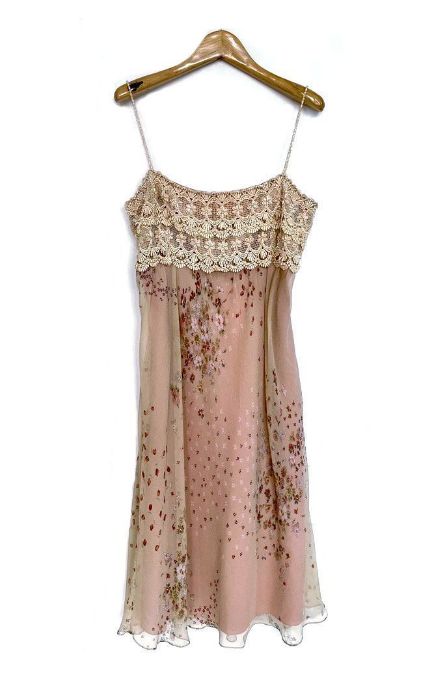 Beaded Silk Flower Print  Dress