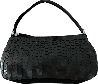 Black Sequin and Satin Evening Bag
