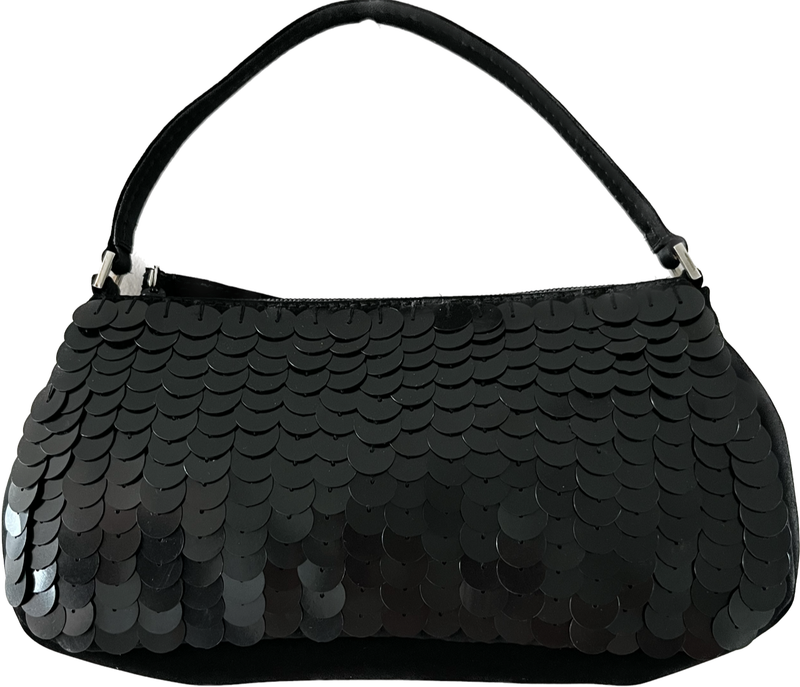 Black Sequin and Satin Evening Bag