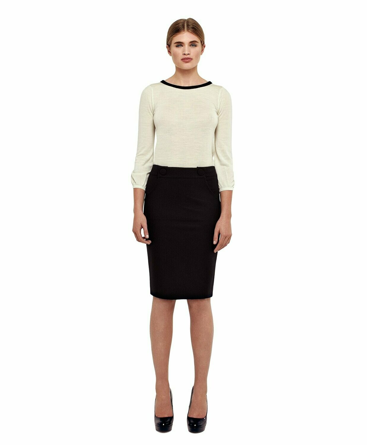 Black Tailored Pencil Ponte Skirt