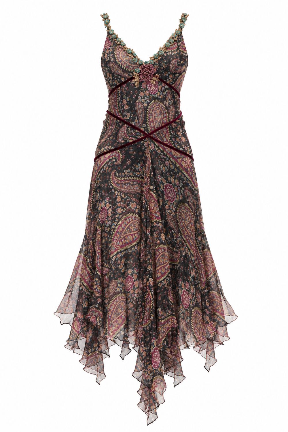 Paisley Printed Silk Hand Beaded Dress Paisley Printed Silk Hand Beaded Dress