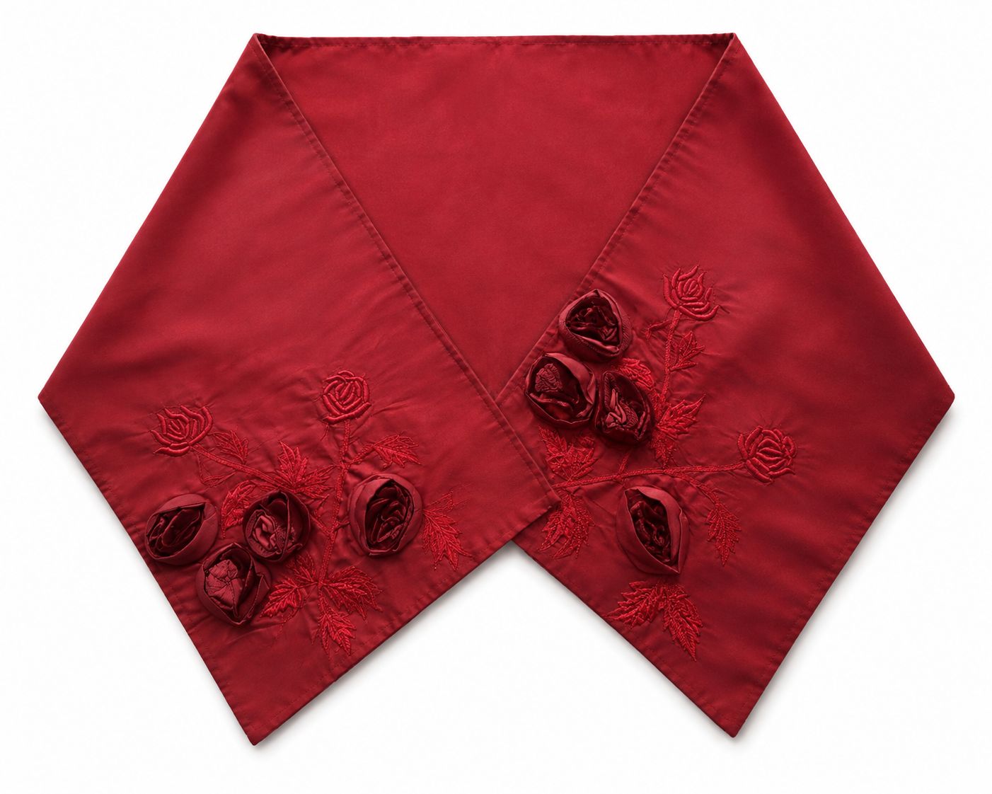 Ruby Red Silk Shawl with Silk Roses