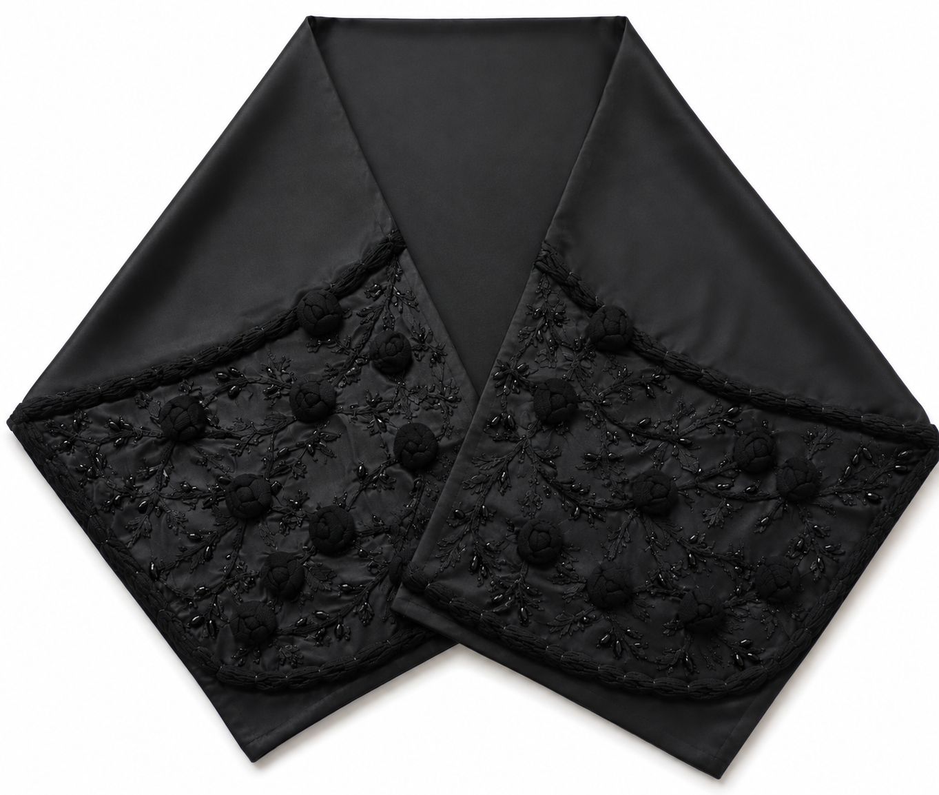 Black Silk Shawl with Silk Roses