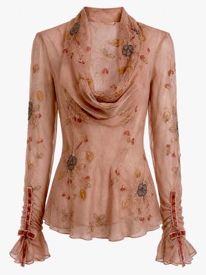 Draped Neck Silk Chiffon Beaded Blouse Draped Neck Silk Chiffon Beaded Blouse