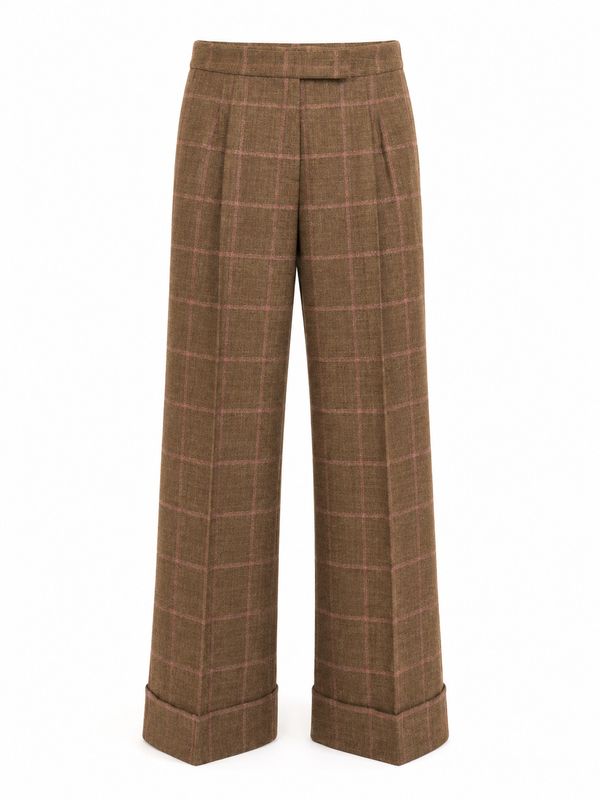 Checked Wool Flared Trousers