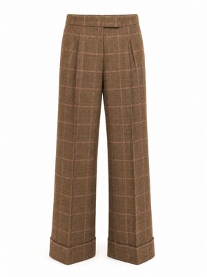 Checked Wool Flared Trousers