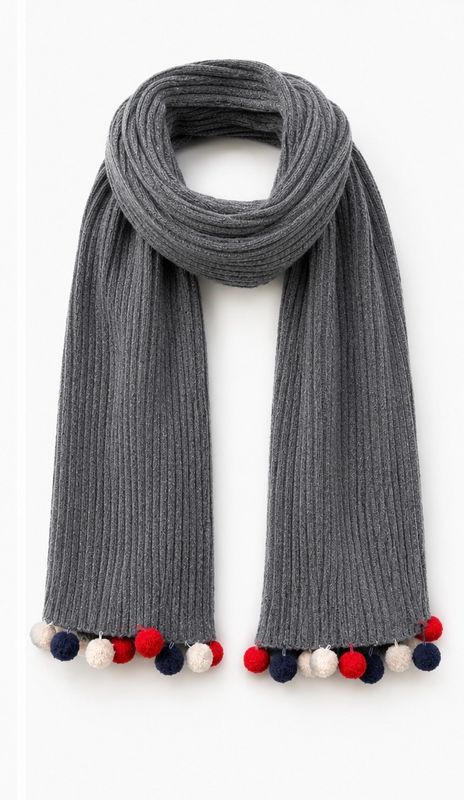 Grey Cashmere scarf with Nautical Pom Pom