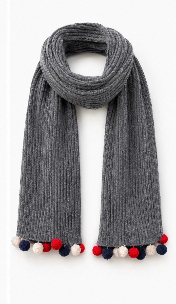 Grey Cashmere scarf with Nautical Pom Pom