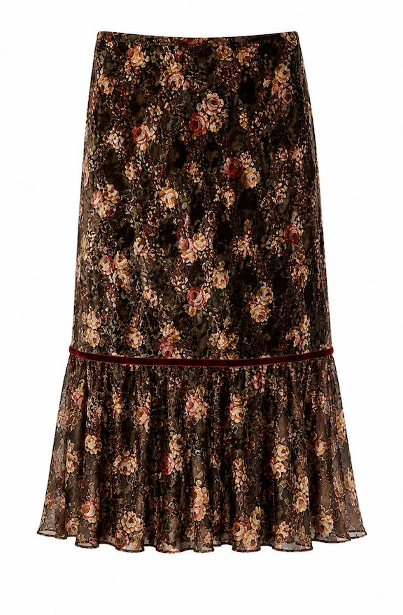 Velvet cut out floral midi skirt
