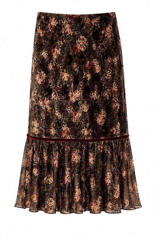 Velvet cut out floral midi skirt