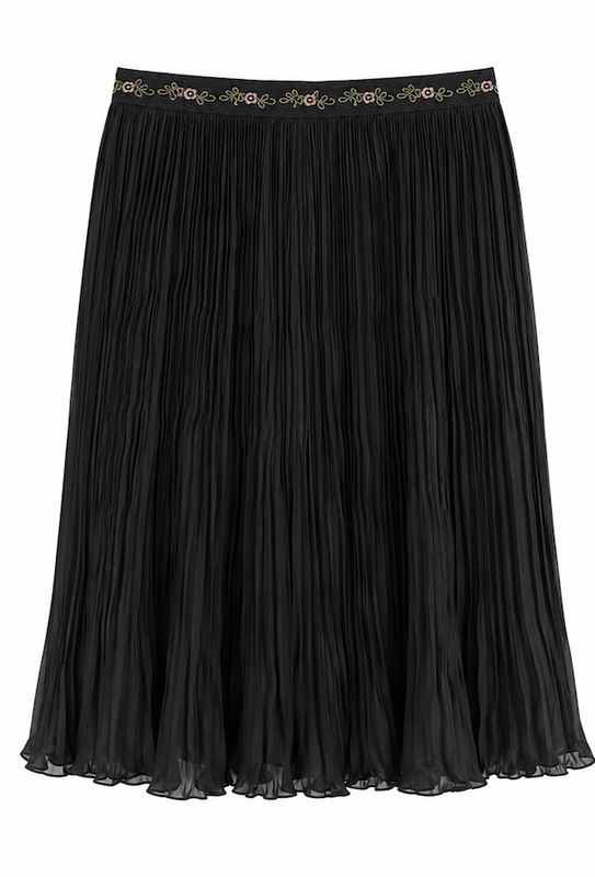 Black Silk Pleated Skirt