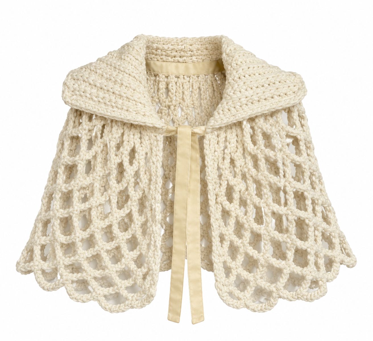 Crochet Cream Wool Cape