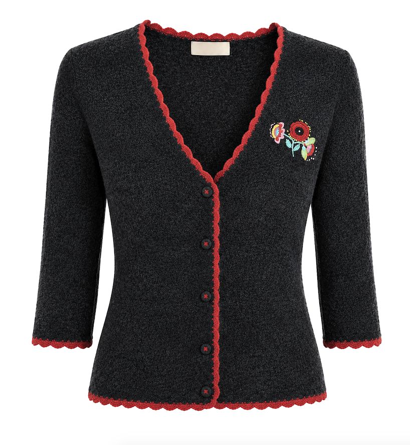 Embroidered Cardigan with scalloped edges. Embroidered Cardigan with scalloped edges.