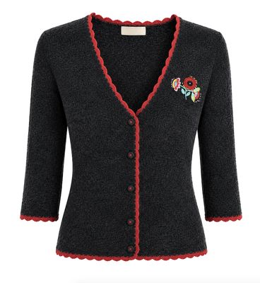 Embroidered  Cardigan with scalloped edges.