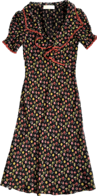 Liberty Print Silk Dress with Draped Collar and Crochet Trim Liberty Print Silk Dress with Draped Collar and Crochet Trim