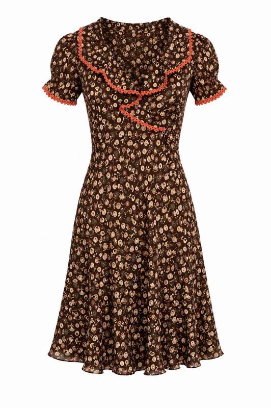Liberty Print Silk Dress with Draped Collar and Crochet Trim Liberty Print Silk Dress with Draped Collar and Crochet Trim