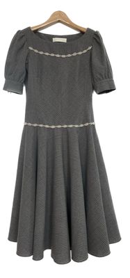 Grey Mélange Pinstriped Flared Dress with Wool Trim Grey Mélange Pinstriped Flared Dress with Wool Trim