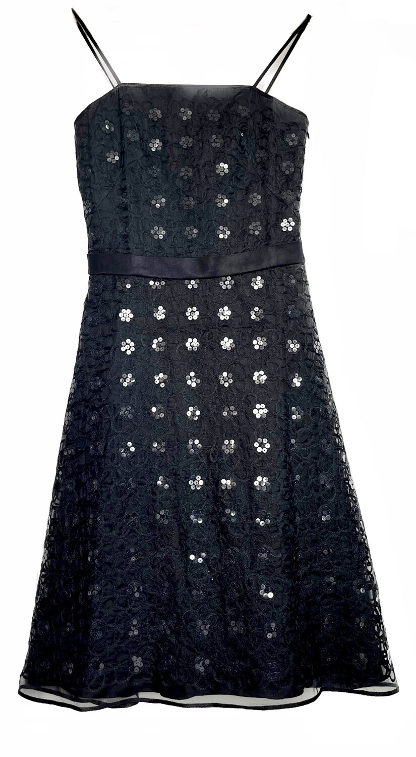 Black Embroidered Silk Organza Dress with Sequin Detail Black Embroidered Silk Organza Dress with Sequin Detail