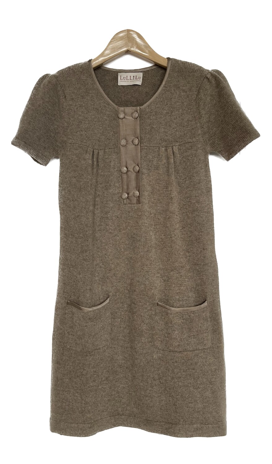 Taupe Mélange Pure Cashmere Knitted Short Dress with Silk Trims