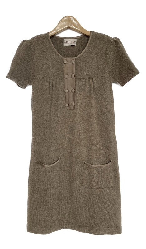 Taupe Mélange Pure Cashmere Knitted Short Dress with Silk Trims