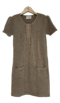 Taupe Mélange Pure Cashmere Knitted Short Dress with Silk Trims