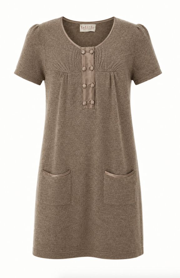 Taupe Mélange Pure Cashmere Knitted Short Dress with Silk Trims Taupe Mélange Pure Cashmere Knitted Short Dress with Silk Trims