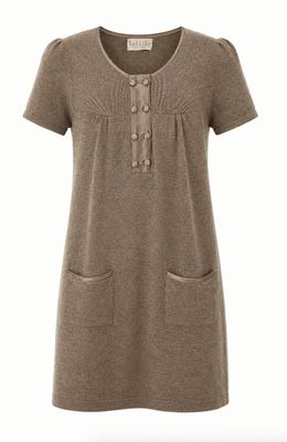 Taupe Mélange Pure Cashmere Knitted Short Dress with Silk Trims Taupe Mélange Pure Cashmere Knitted Short Dress with Silk Trims